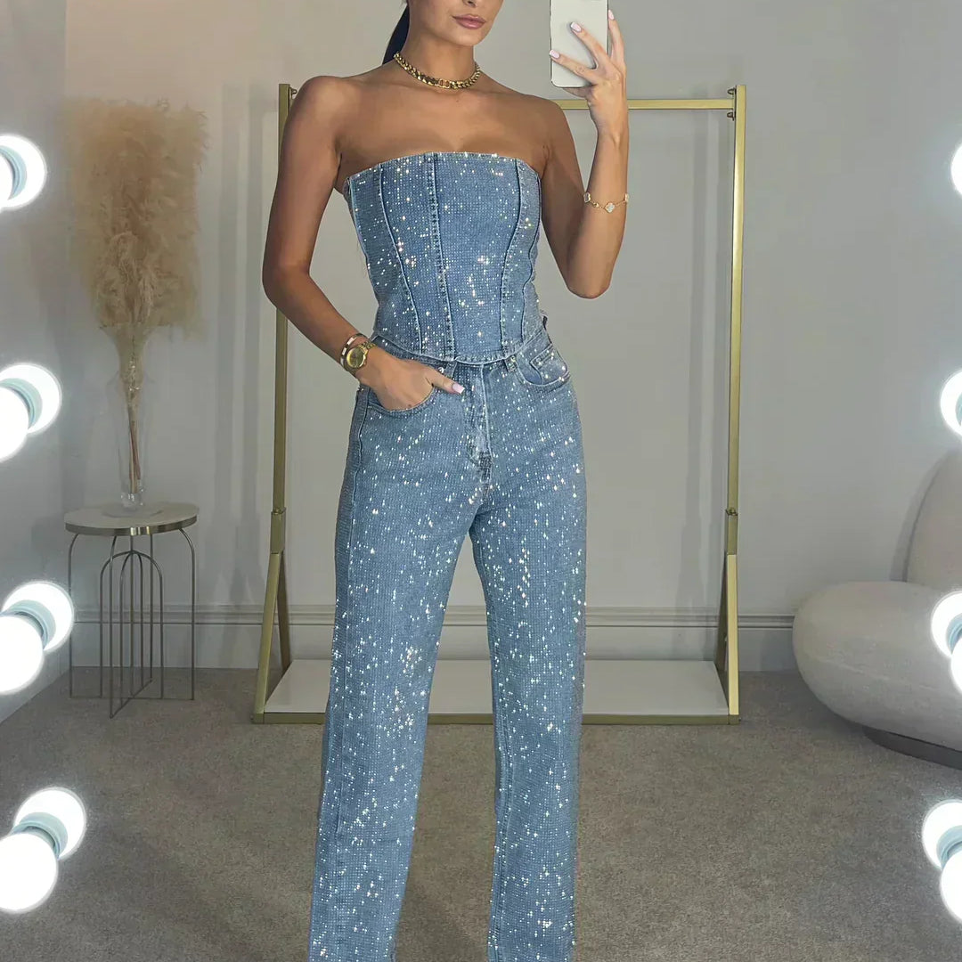Women’s Strapless Glitter Sequin Jumpsuit