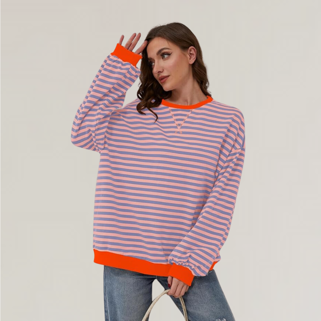 Women’s Casual Oversized Striped Long Sleeve T-Shirt