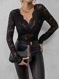 Women’s Sexy Lace V-Neck Long Sleeve Blouse