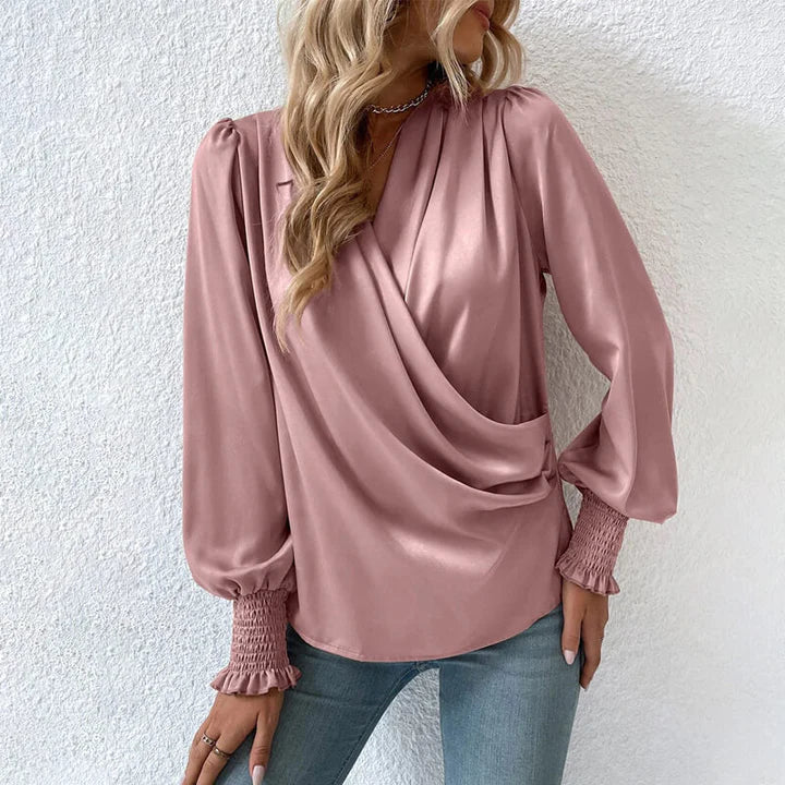 Women’s Elegant V-Neck Long Sleeve Chiffon Blouse