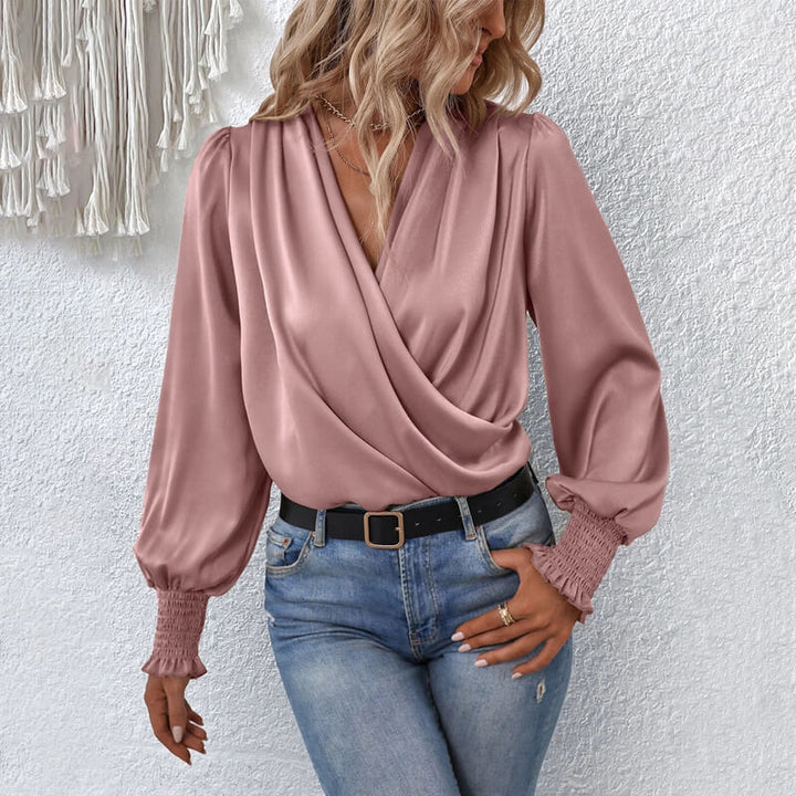 Women’s Elegant V-Neck Long Sleeve Chiffon Blouse