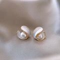 Women’s Elegant Pearl and Enamel Gold Stud Earrings