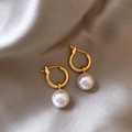 Women’s Classic Gold Hoop Earrings with Pearl Drop