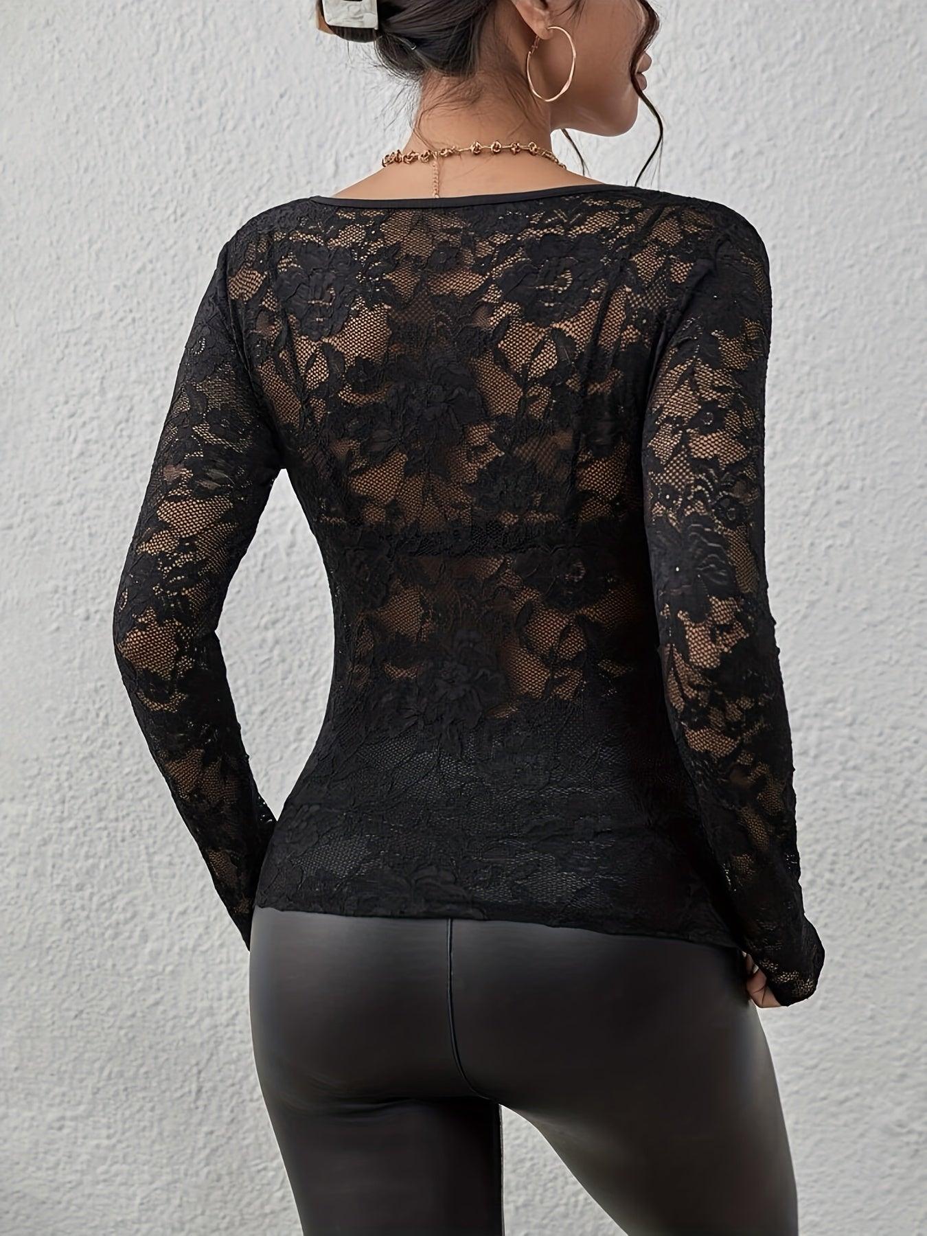 Women’s Sexy Lace V-Neck Long Sleeve Blouse