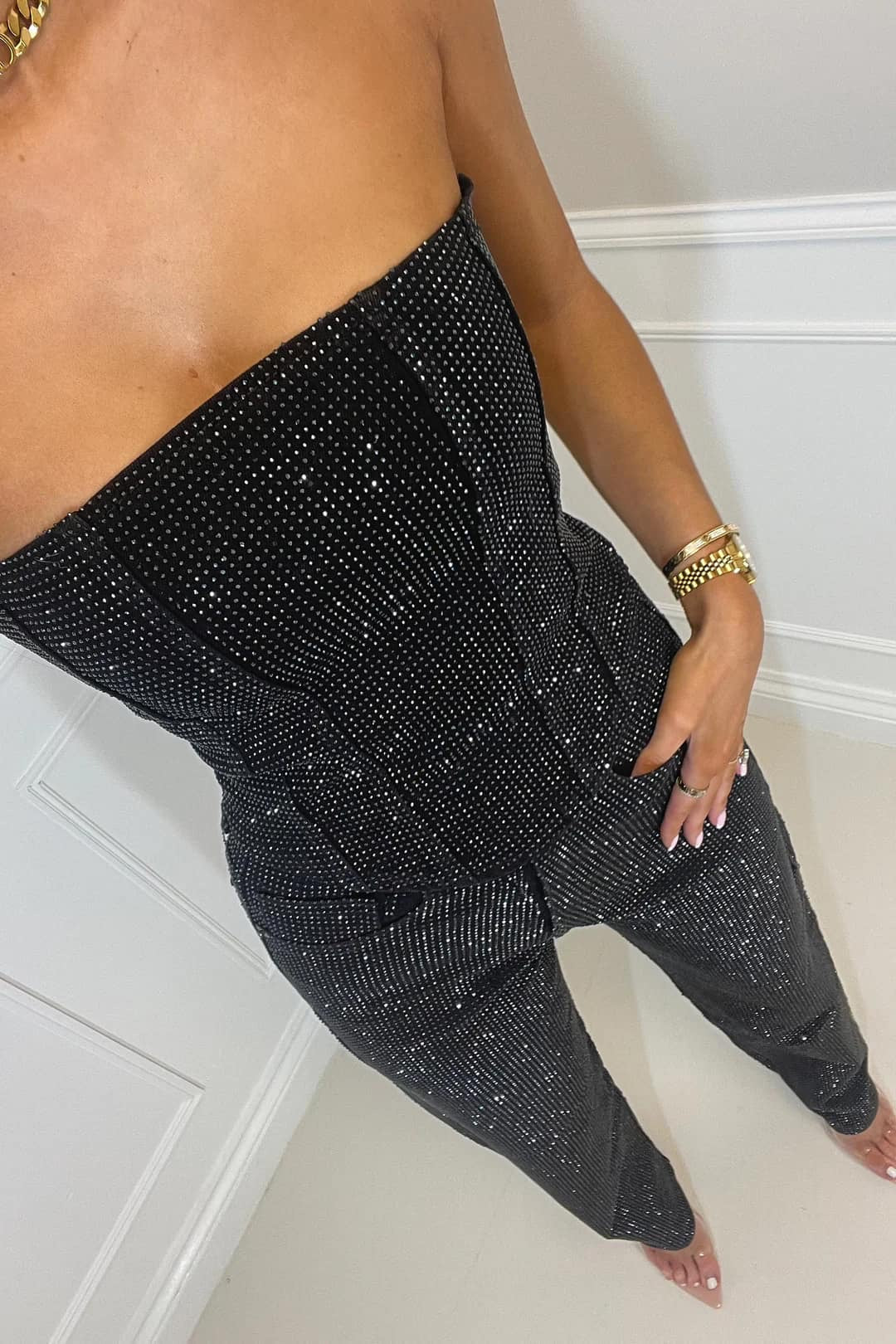 Women’s Strapless Glitter Sequin Jumpsuit