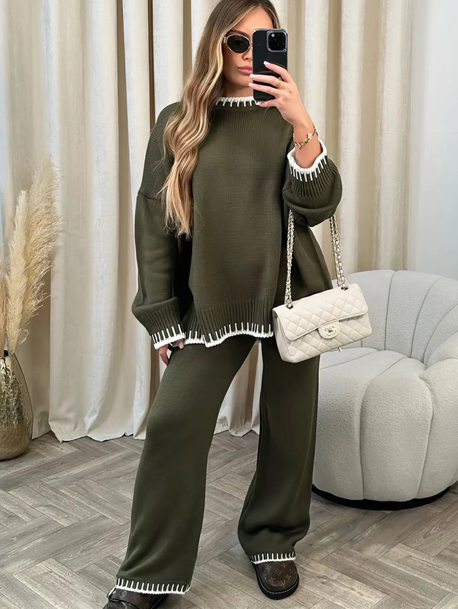 Women’s Cozy Knit Lounge Set with Wide Leg Pants