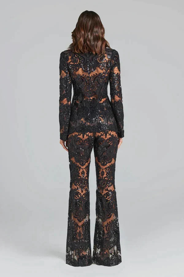 Women’s Elegant Lace Blazer and Pants Two-Piece Set