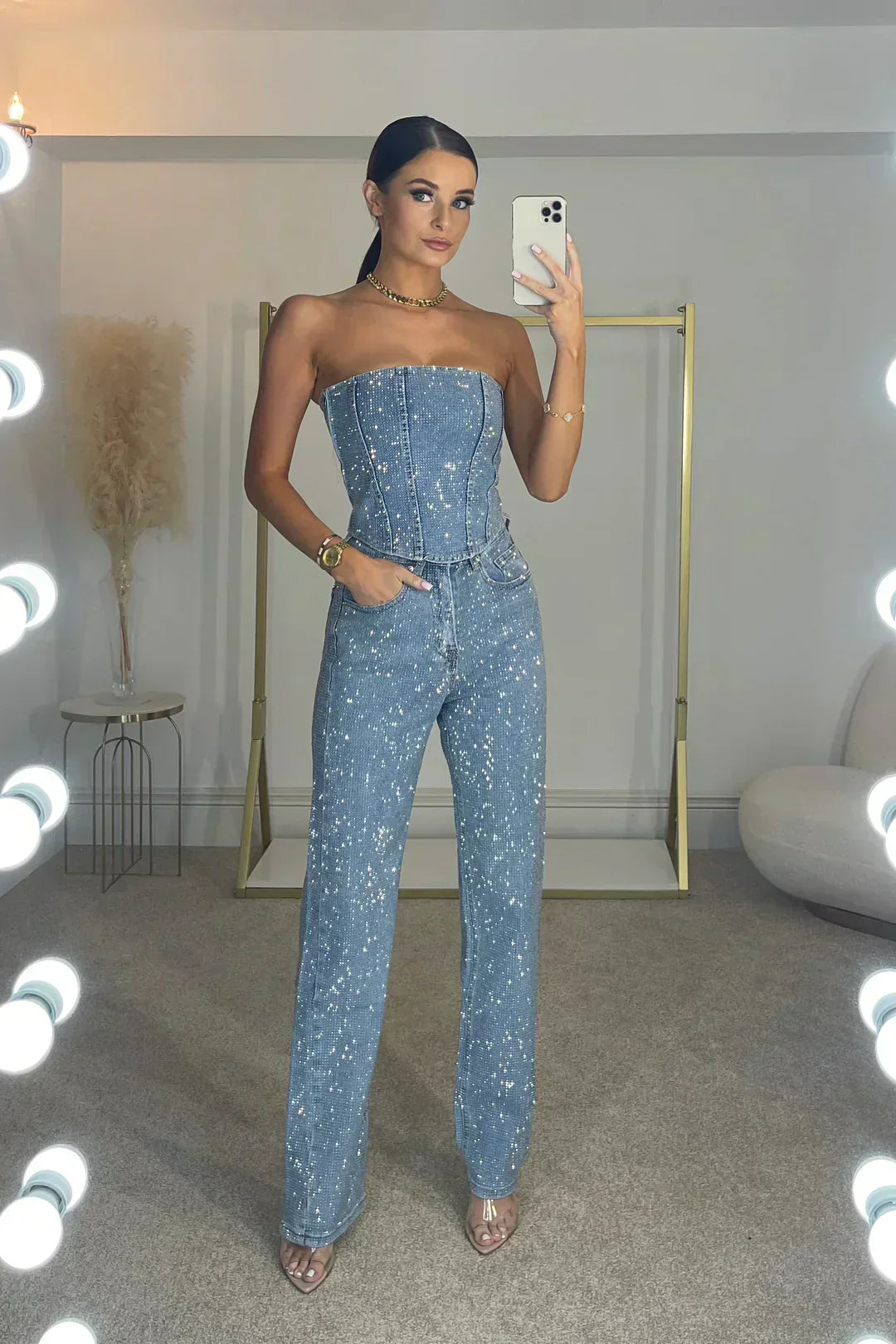 Women’s Strapless Glitter Sequin Jumpsuit