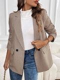 Women’s Plaid Double-Breasted Blazer Jacket