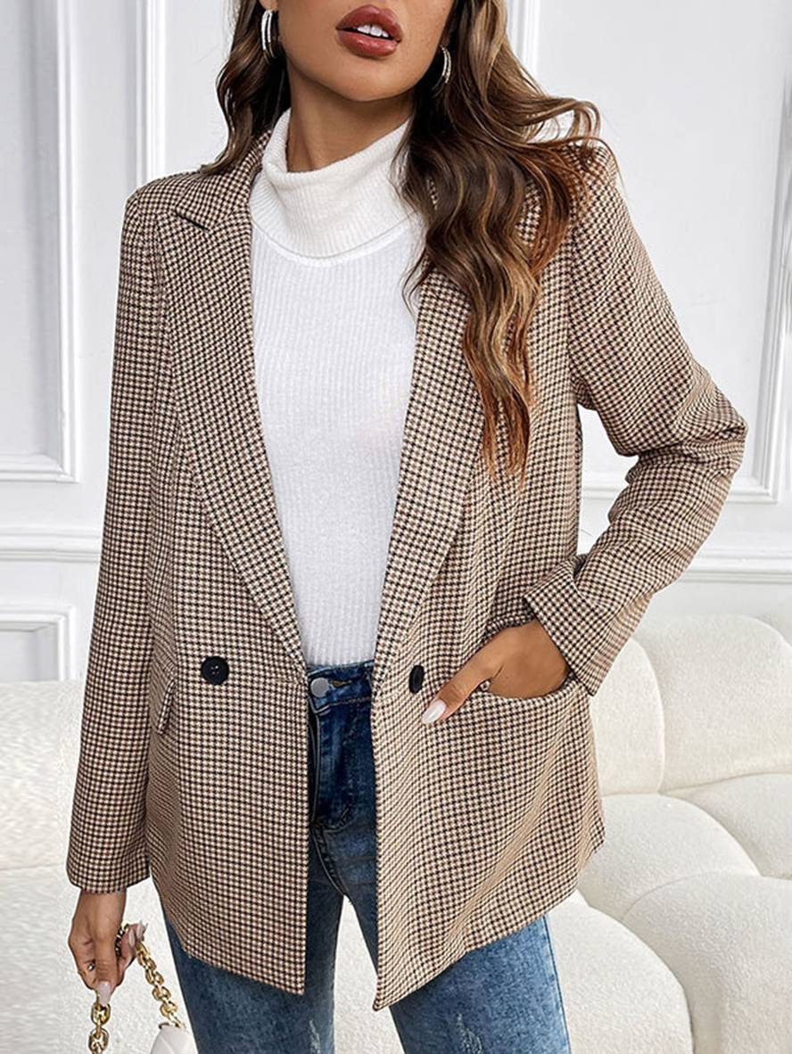 Women’s Plaid Double-Breasted Blazer Jacket