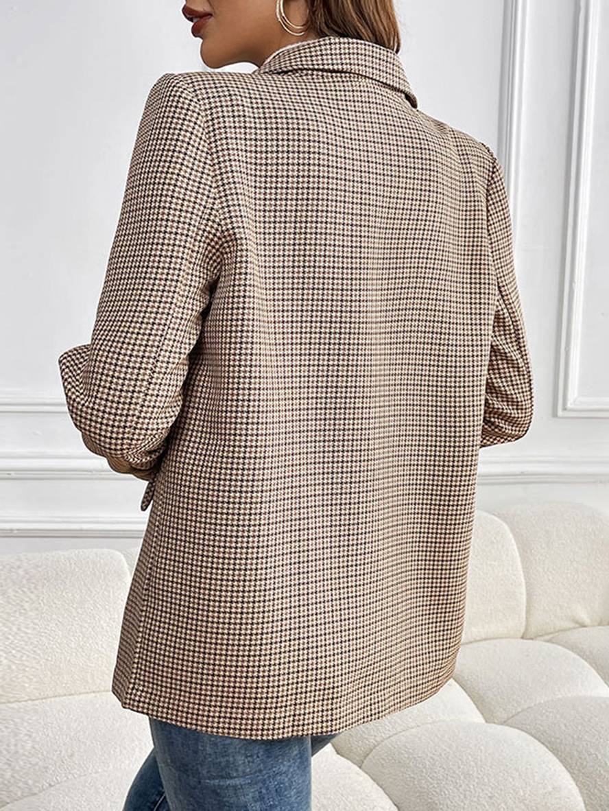 Women’s Plaid Double-Breasted Blazer Jacket