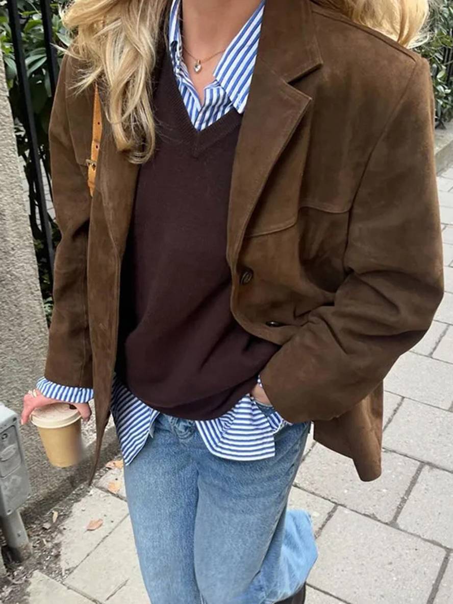 Women’s Vintage Brown Suede Oversized Jacket