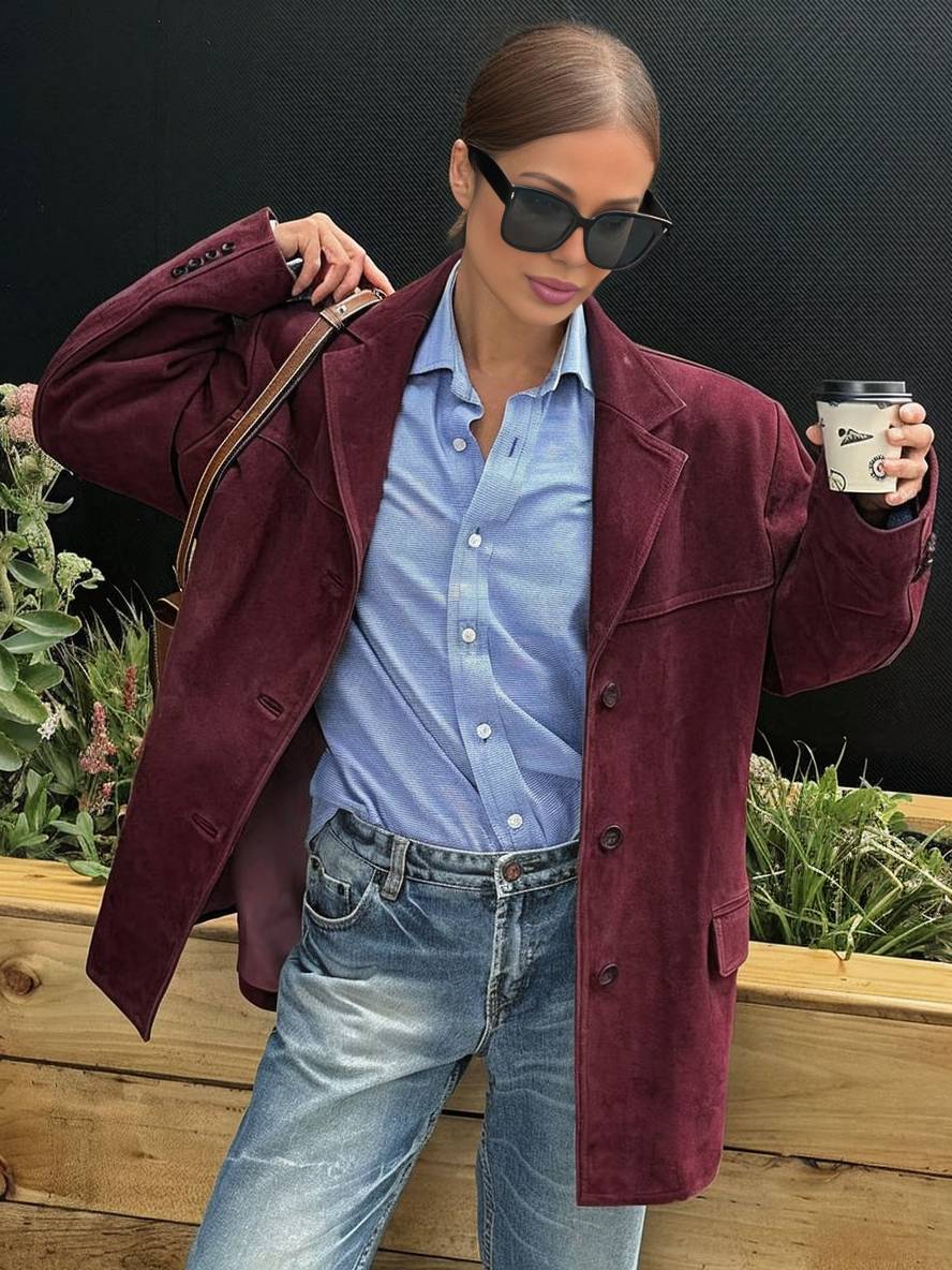 Women’s Vintage Brown Suede Oversized Jacket