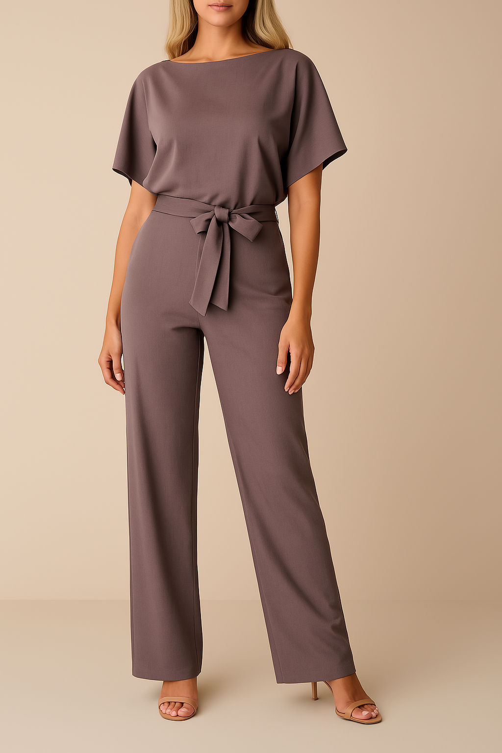 Women’s Short Sleeve Belted Wide Leg Jumpsuit