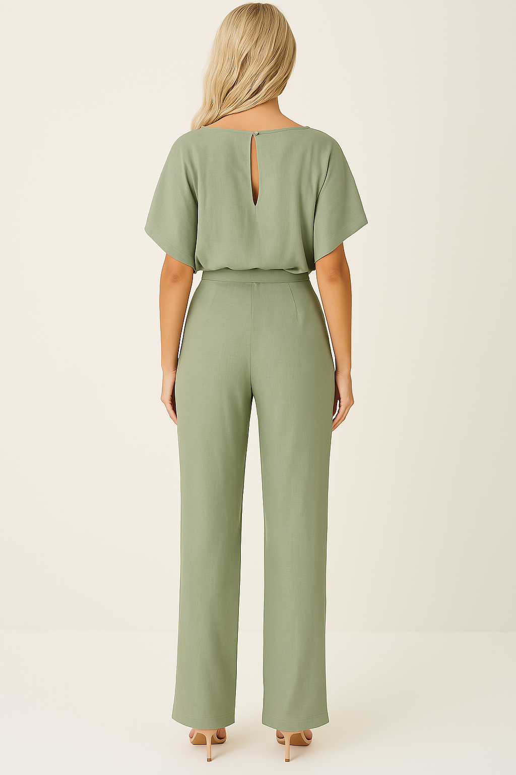 Women’s Short Sleeve Belted Wide Leg Jumpsuit