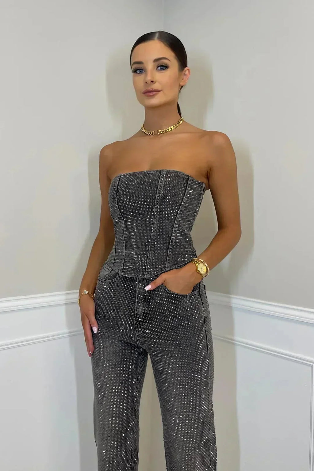 Women’s Strapless Glitter Sequin Jumpsuit