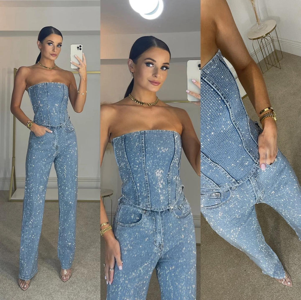 Women’s Strapless Glitter Sequin Jumpsuit