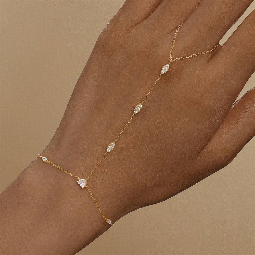 Women’s Elegant Gold Hand Chain Bracelet with Crystals
