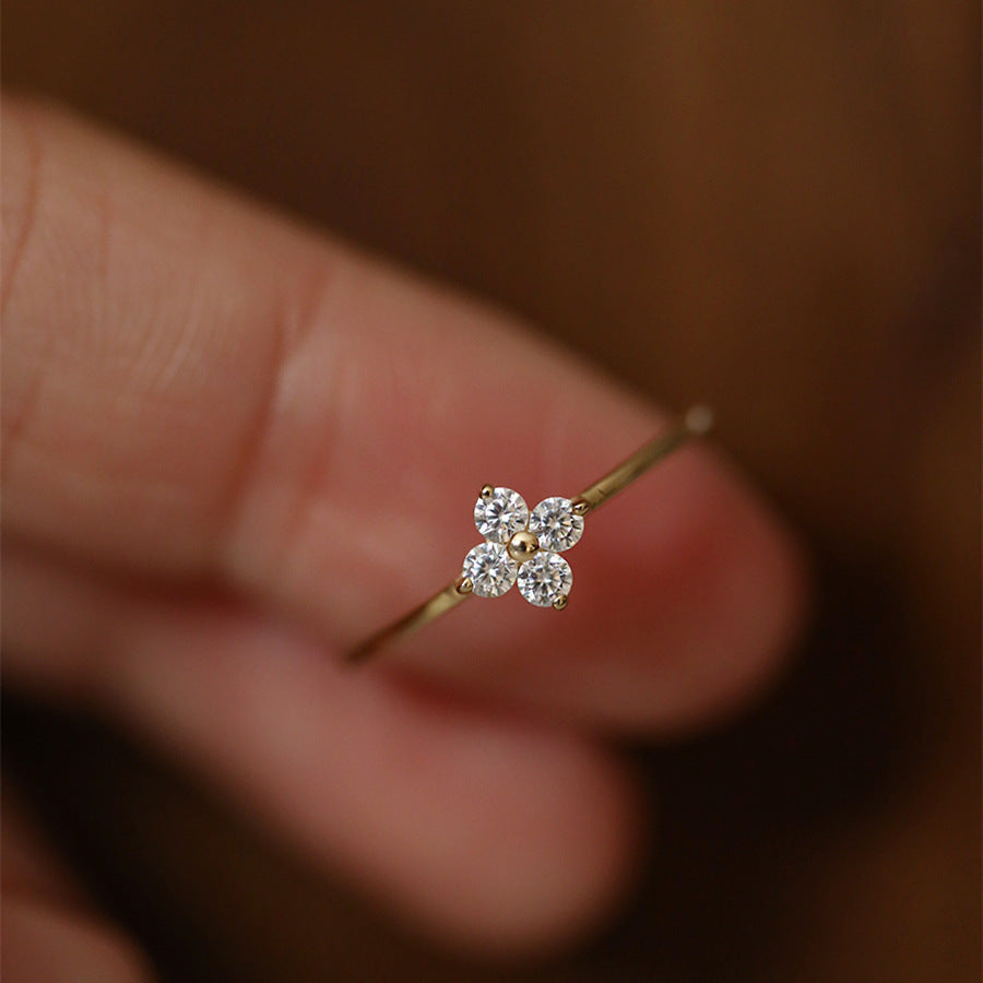 Women’s Dainty Gold Flower Crystal Ring