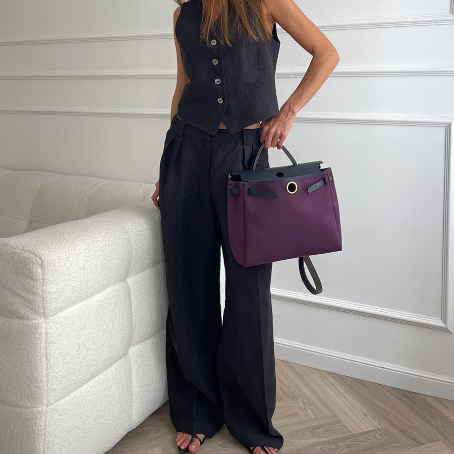 Women’s Sleeveless Button-Up Wide Leg Jumpsuit