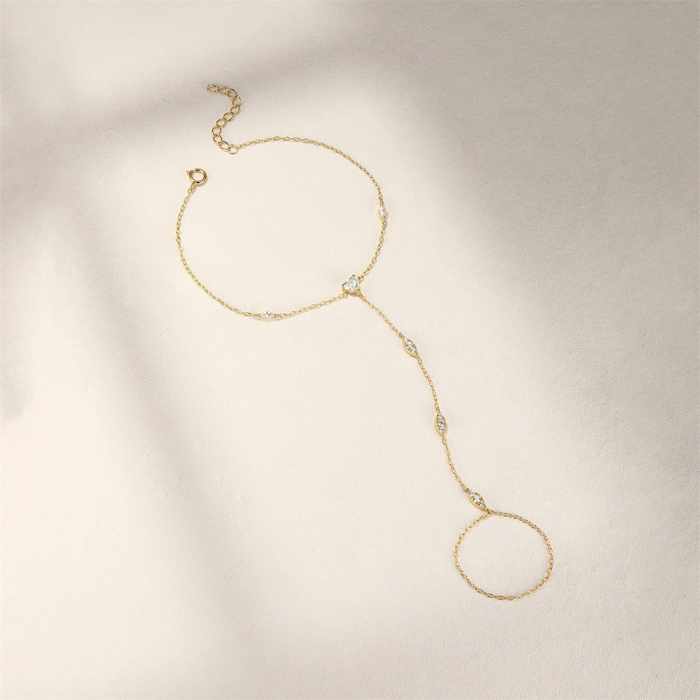 Women’s Elegant Gold Hand Chain Bracelet with Crystals