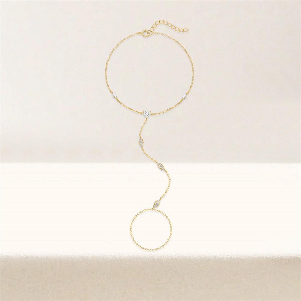 Women’s Elegant Gold Hand Chain Bracelet with Crystals