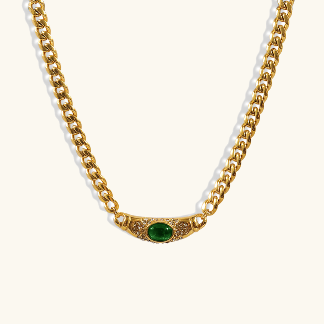 Women’s Vintage Gold Chain Necklace with Gemstone Accents
