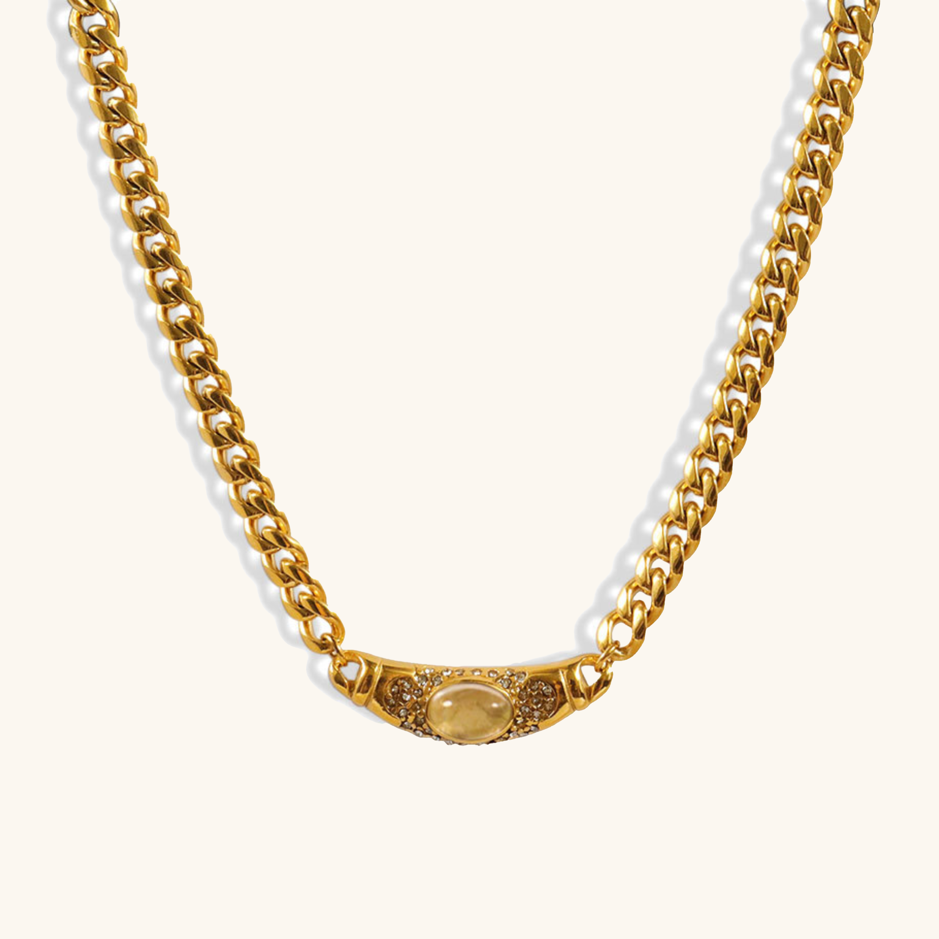 Women’s Vintage Gold Chain Necklace with Gemstone Accents