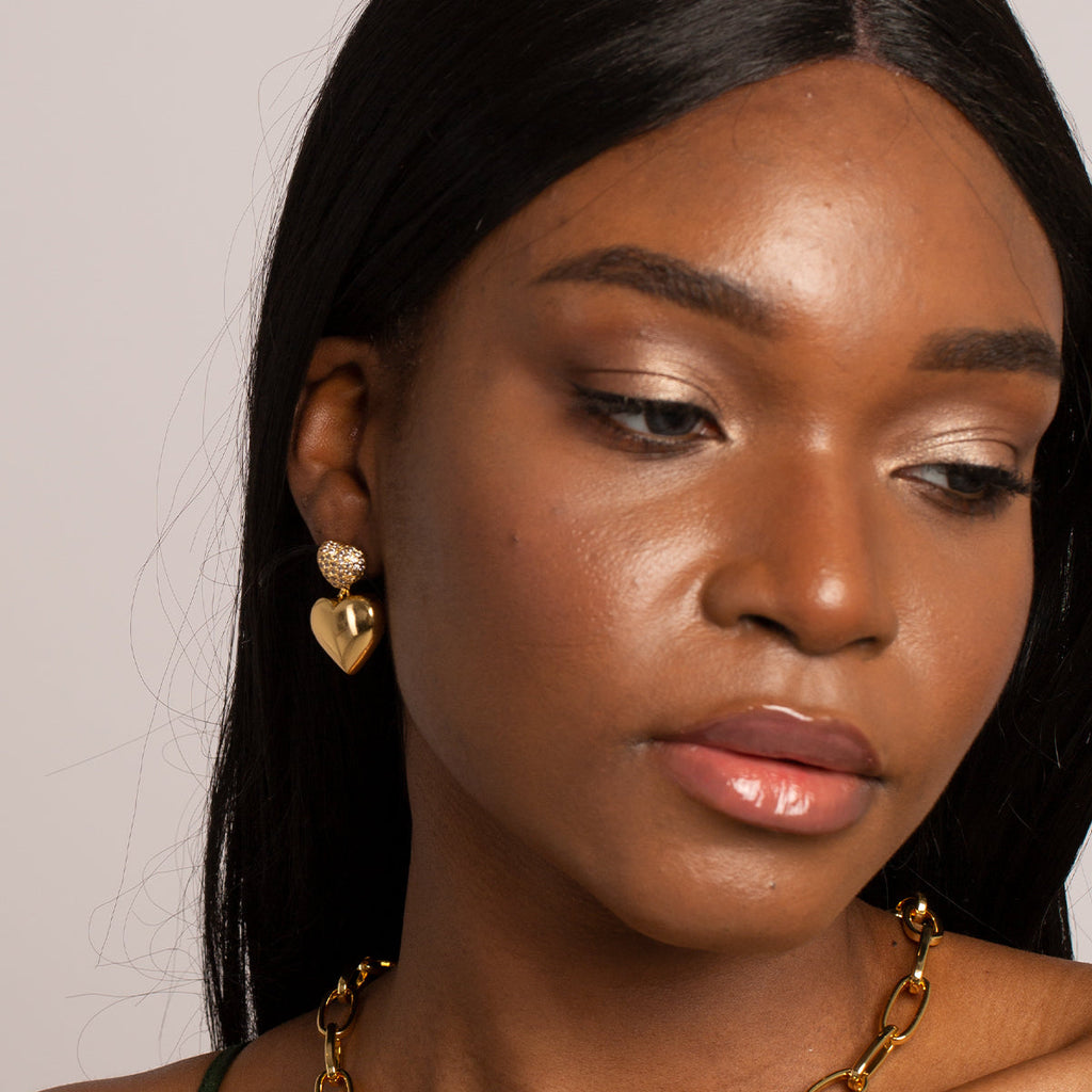 Women’s Gold Double Heart Drop Earrings