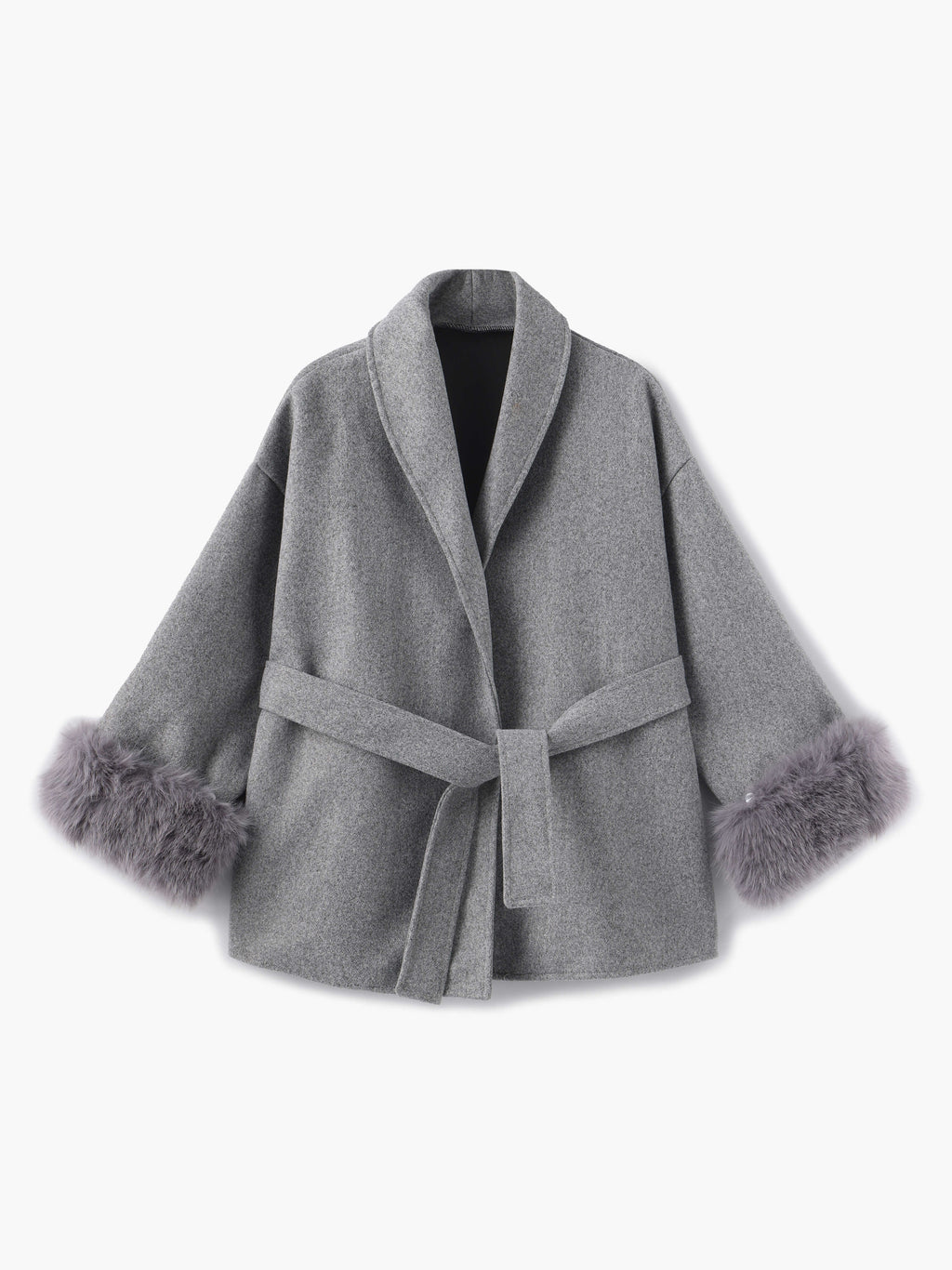 Women’s Faux Fur Trim Wrap Coat with Belt