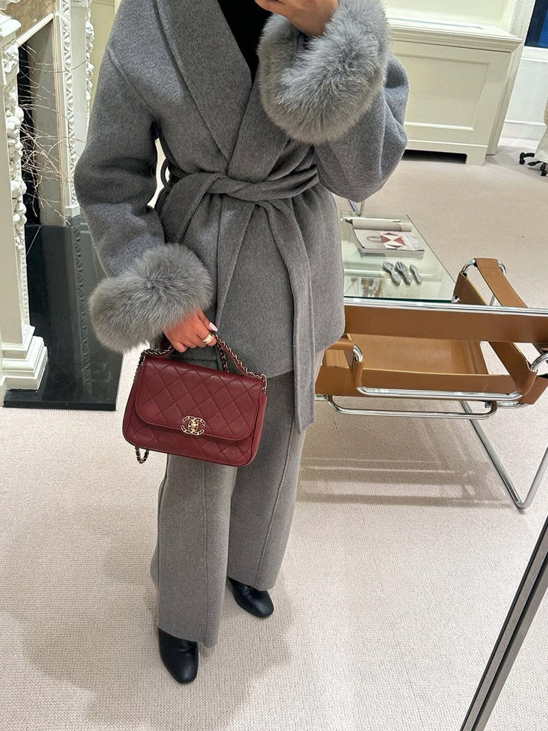 Women’s Faux Fur Trim Wrap Coat with Belt