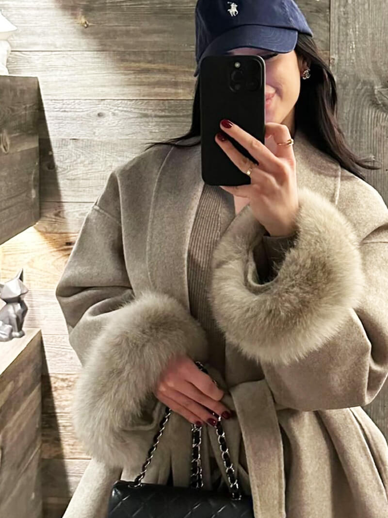 Women’s Faux Fur Trim Wrap Coat with Belt
