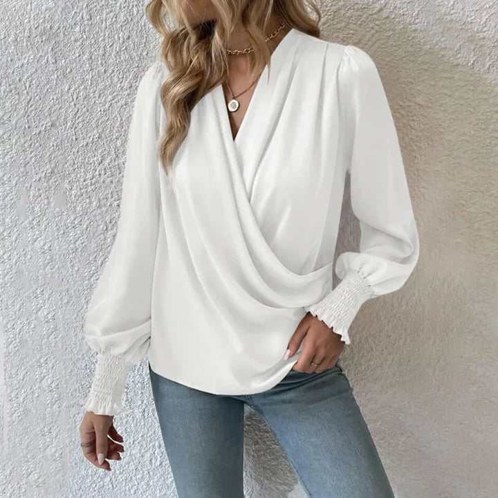 Women’s Elegant V-Neck Long Sleeve Chiffon Blouse