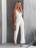 Women’s Elegant Lace V-Neck Sleeveless Jumpsuit