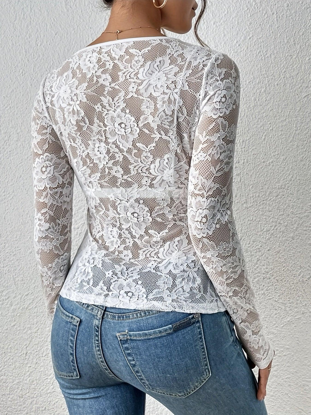 Women’s Sexy Lace V-Neck Long Sleeve Blouse