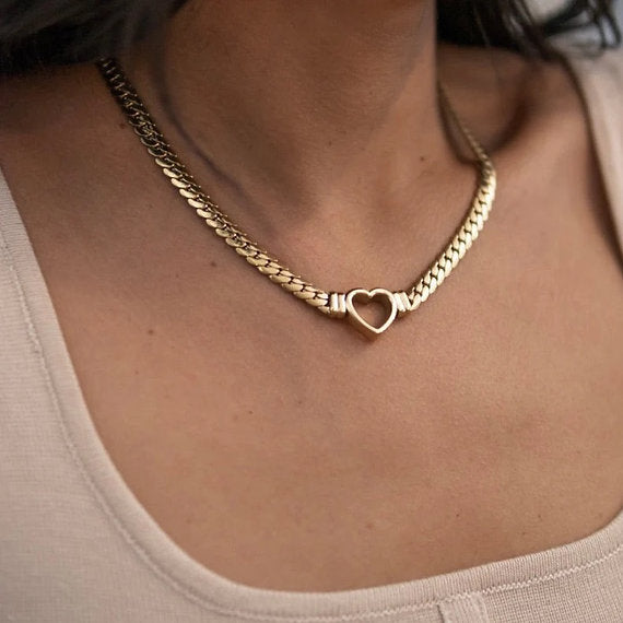 Women’s Chunky Gold Chain Necklace with Heart Pendant