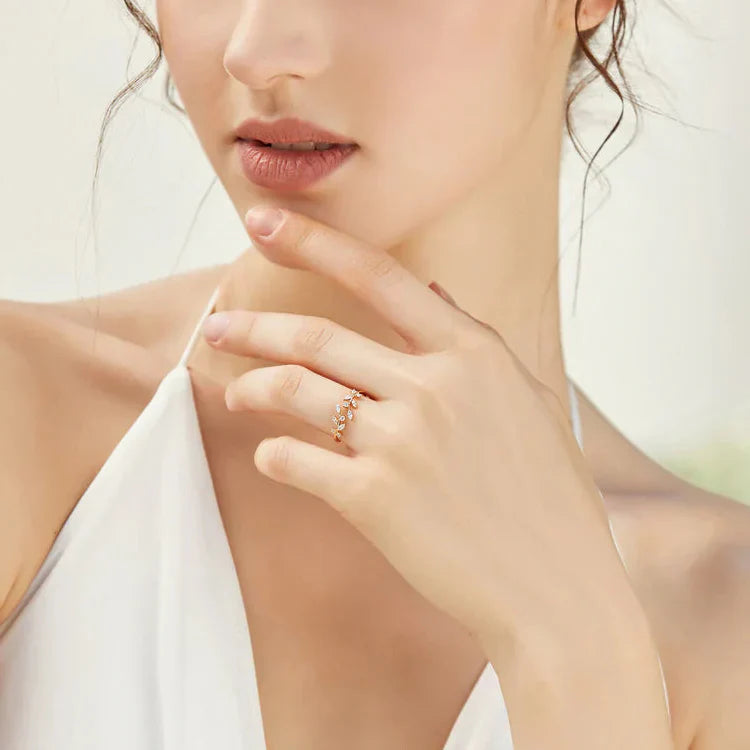 Women’s Gold Leaf Crystal Adjustable Statement Ring