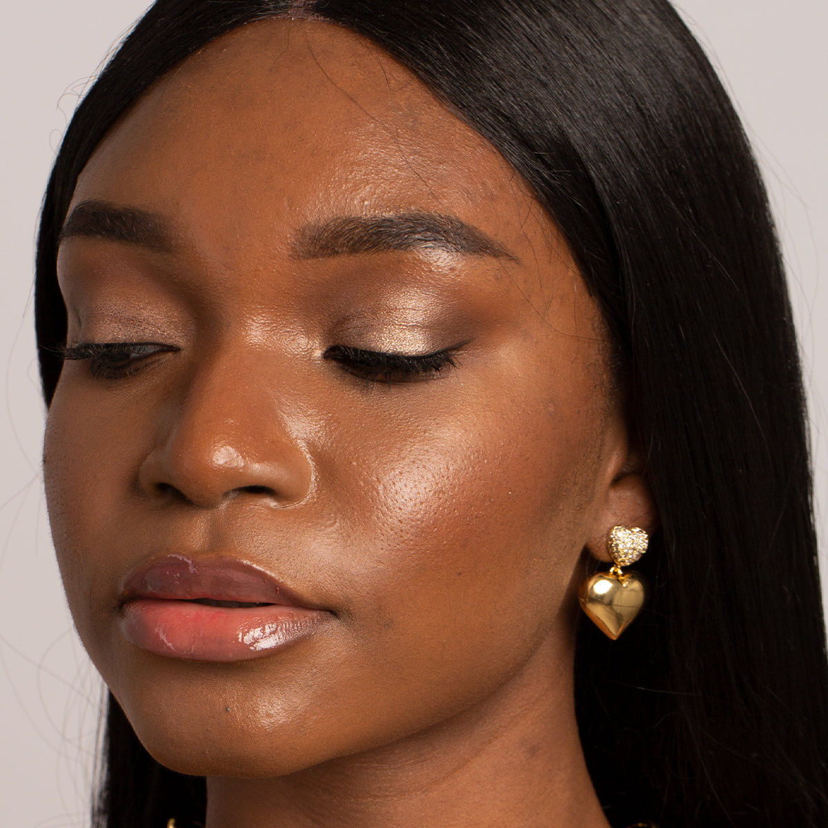 Women’s Gold Double Heart Drop Earrings