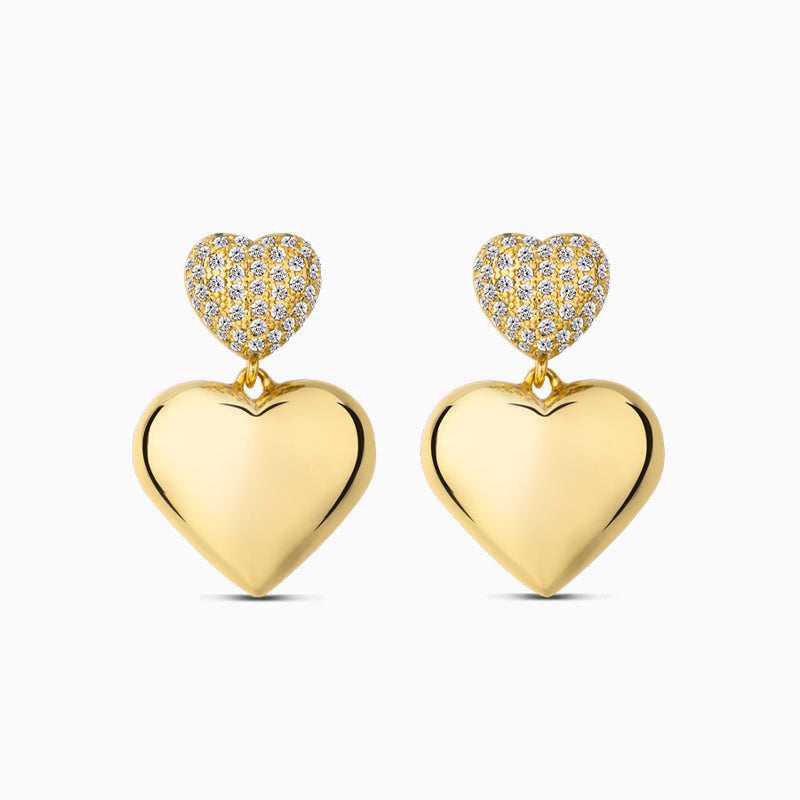 Women’s Gold Double Heart Drop Earrings