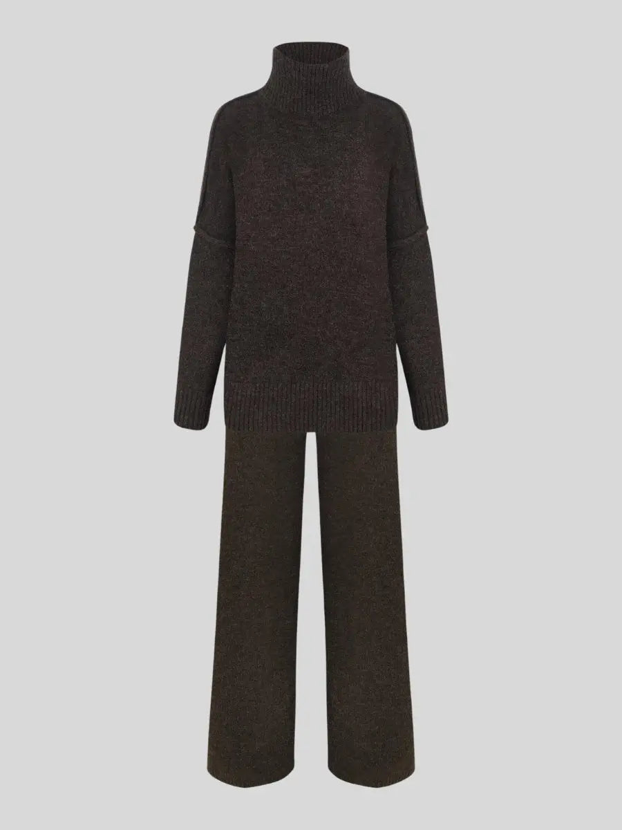Women’s High Neck Knit Lounge Set with Wide Leg Pants